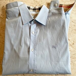 Burberry Brit Mens Light Blue Long Sleeve Dress Shirt Embroidered Logo